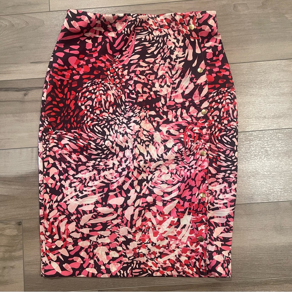 Bold Elements Pink And Red Patterned Pencil Skirt - image 1